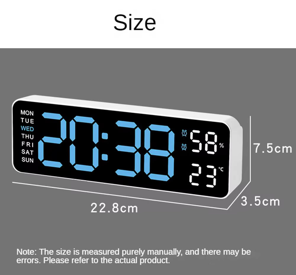 Large LED Digital Wall Clock – With Temperature, Humidity & Week Display
